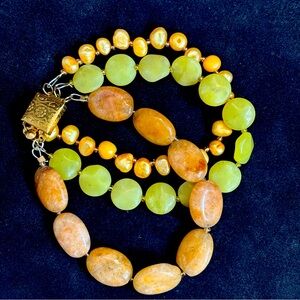 3 layer stone & pearl bracelet